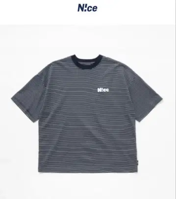 택 포함 새상품 N!ce round logo tee navy 보더 티셔츠