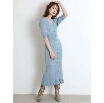 snidel 스카이블루 니트 리브 원피스