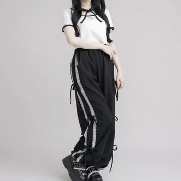 pium   스톤 로고 리본 테이프 팬츠 세트