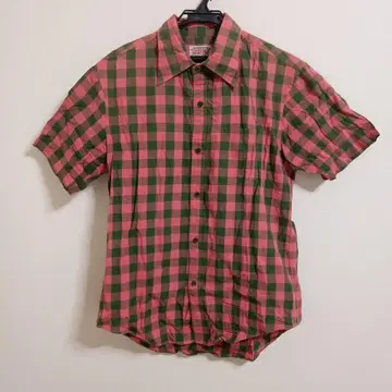 SHIRTINGS/ 반팔 체크 셔츠 오렌지 그린 카키