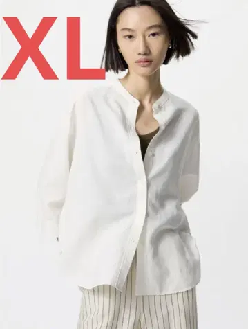 유니클로] 린넨 블렌드 밴드 카라 셔츠 / 7부 소매 XL