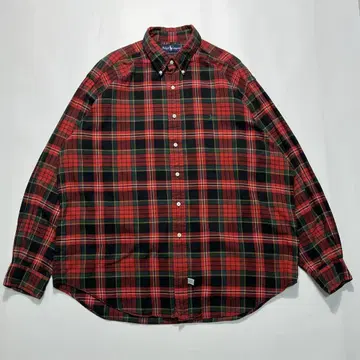 90년대 랄프 로렌 플란넬 셔츠 XL 빨검 체크 빈티지 5978