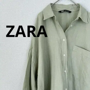 자라 ZARA 린넨 긴팔 셔츠 L 오버 사이즈 올리브 그린