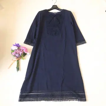 로라 애슐리 최근 모델 원피스 레이스 네이비 얇은 소재 사이즈 M 정도