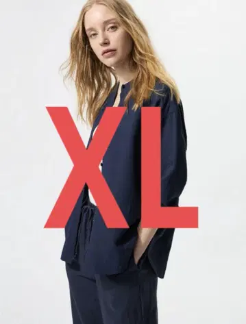 유니클로] 린넨 블렌드 밴드 카라 셔츠 / 7부 소매 XL
