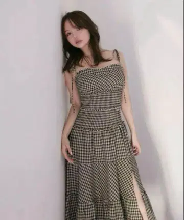 ANDMARY 오드리 체크 드레스 베이지