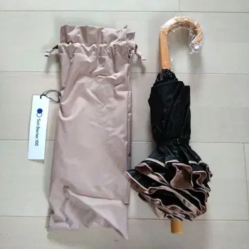 선배리어100 접이식 양산 2단 프릴 핑크 나무 굽이 손잡이