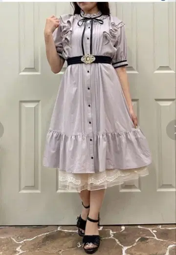 axes femme 프릴 원피스 넉넉한핏 원피스 프릴 리본 핑크