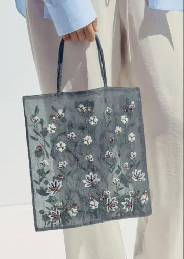ZARA 자수 토트 그린