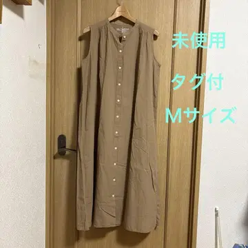 새상품*MUJI 오가닉 코튼 슬리브리스 원피스 카멜 M