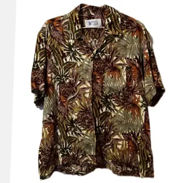 Hawaiian 알로하 셔츠 보타니컬 파인애플 패턴 빈티지