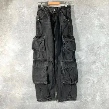 자라 블랙 데님 카고 팬츠 와이드 핏