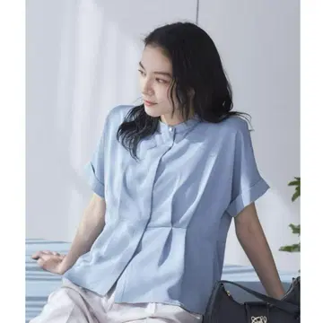 vis 허리 턱 블라우스 블루 스카이블루