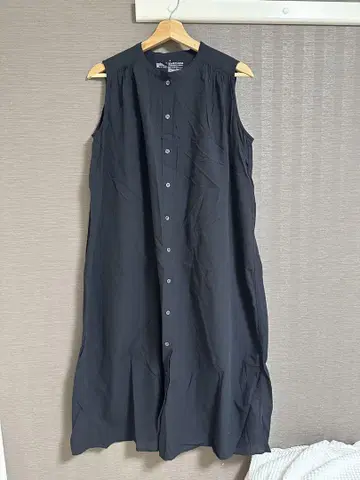 무인양품 무세탁 슬리브리스 블랙 셔츠 원피스 S