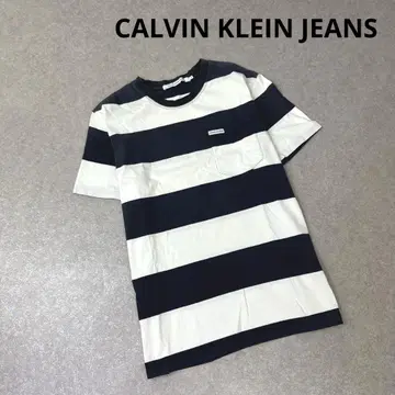 CALVIN KLEIN JEANS 보더 반팔 티셔츠 로고 가슴 포켓