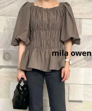 mila owen 스퀘어 넥 볼륨 슬리브 블라우스