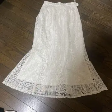 SHIPS colors 레이스 플레어 롱 스커트 M 사이즈 화이트