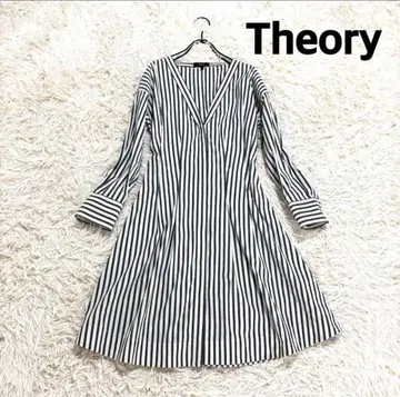 Theory 스트라이프 V넥 긴팔 원피스