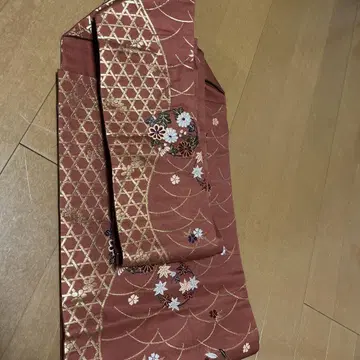 나고야 오비 꽃무늬 자수 빨간색