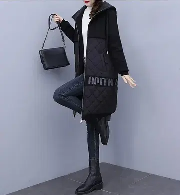 블랙 퀼팅 자켓 후드 부착