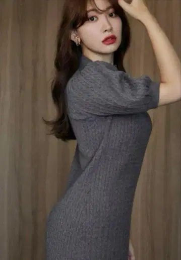 Puff Sleeve Cable Knit Dress gray M