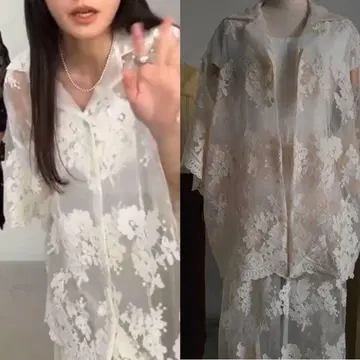 클레인 시어 플라워 레이스 셔츠