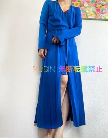 클리닝 완료 DVF 로얄 블루 실크 100% 맥시 랩 드레스 S 상당