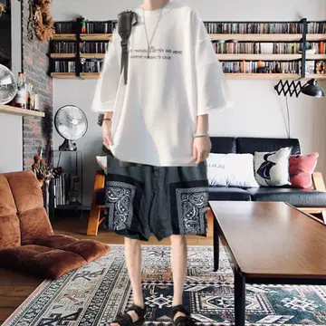 90년대 빈티지 리메이크 프렌치 린넨 반다나 커스텀 성인 하프 팬츠