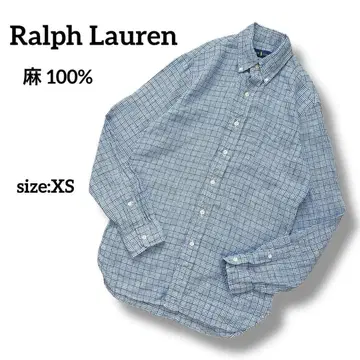 Ralph Lauren 체크 무늬 긴팔 린넨 셔츠 파랑 네이비 XS