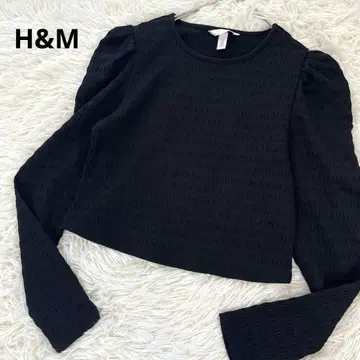 에이치앤엠 H&M 퍼프 슬리브 자카드 블라우스 숏 기장 블랙