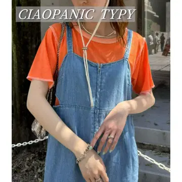 CIAOPANIC TYPY 배색 스티치 슬라브 시어 반팔 TEE 오렌지