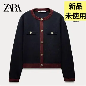 [미사용 새상품] ZARA 골드 버튼 니트 자켓 네이비 레드