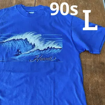 Hanes 90s 서핑 티셔츠 하와이안 블루 L 싱글 스티치