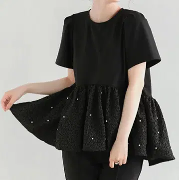 fit more 플라워 자카드 절개 펄 탑 블랙