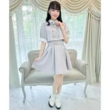 ROJITA 레이어드 스타일 더블 버튼 원피스 그레이