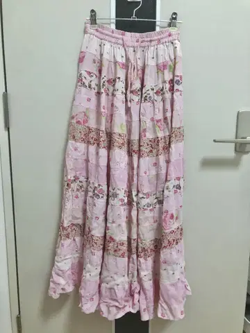 꽃무늬 패치워크 롱 스커트 핑크