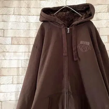 타미힐피거 지퍼 후드티 보아 안감 자수 브라운 XL