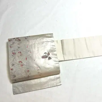 나고야 오비 수양 벚꽃에 꾀꼬리 자수 금은 실 은색 생성색 PO-3266