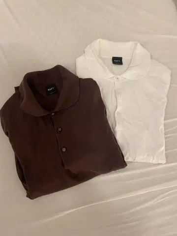 BAFY 피케 셔츠 바피 브라운 화이트 2개 세트