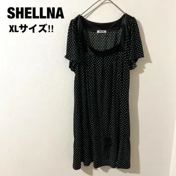 SHELLNA 반팔 원피스 도트 무늬 블랙 여성용 빅 사이즈 XL