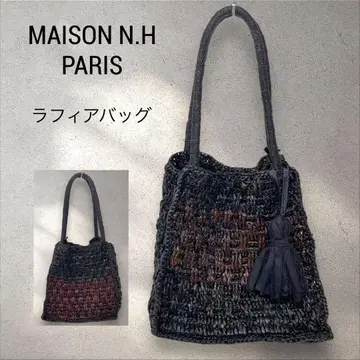 MAISON N.H PARIS 라피아 백 카고 백 블랙 라피아