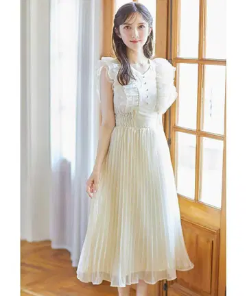 허리 셔링 튤 프릴 플리츠 원피스 toco 새상품 아이보리