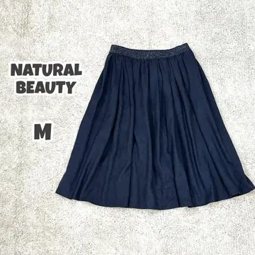 내추럴 뷰티 네이비 플레어 스커트 (M) 허리밴딩 플리츠