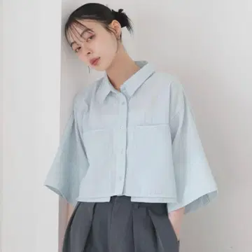 LIAN 셔츠 블라우스 스트라이프 하프 슬리브 숏 셔츠