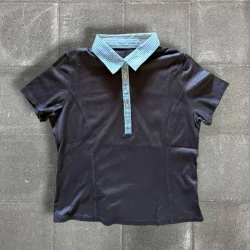 00's vintage 블랙 피케 셔츠 반팔 y2k