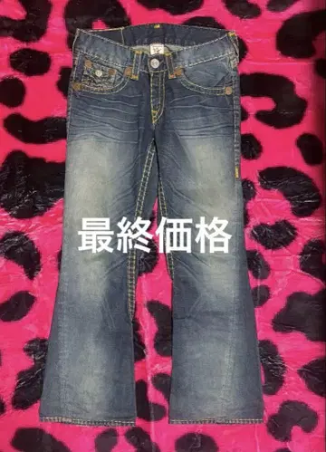 새상품급 TrueReligion 부츠 컷 데님 다크 블루 가죽 패치
