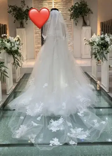 화이트 레이스 장식 롱 웨딩 베일