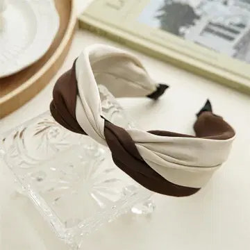 머리띠 폭 넓은 브라운 깔끔한 바이컬러 새틴 헤어 액세서리
