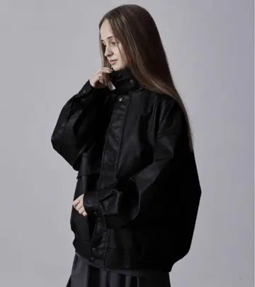 CLEL 빈티지 디자인 인조 가죽 블루종 블랙 S