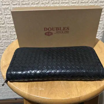 DOUBLES 뜨개질 가죽 장지갑 블랙